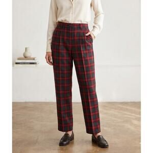 Pendleton Virgin Wool Pleated Pants Red Green Plaid High Rise Straight Leg 10P
